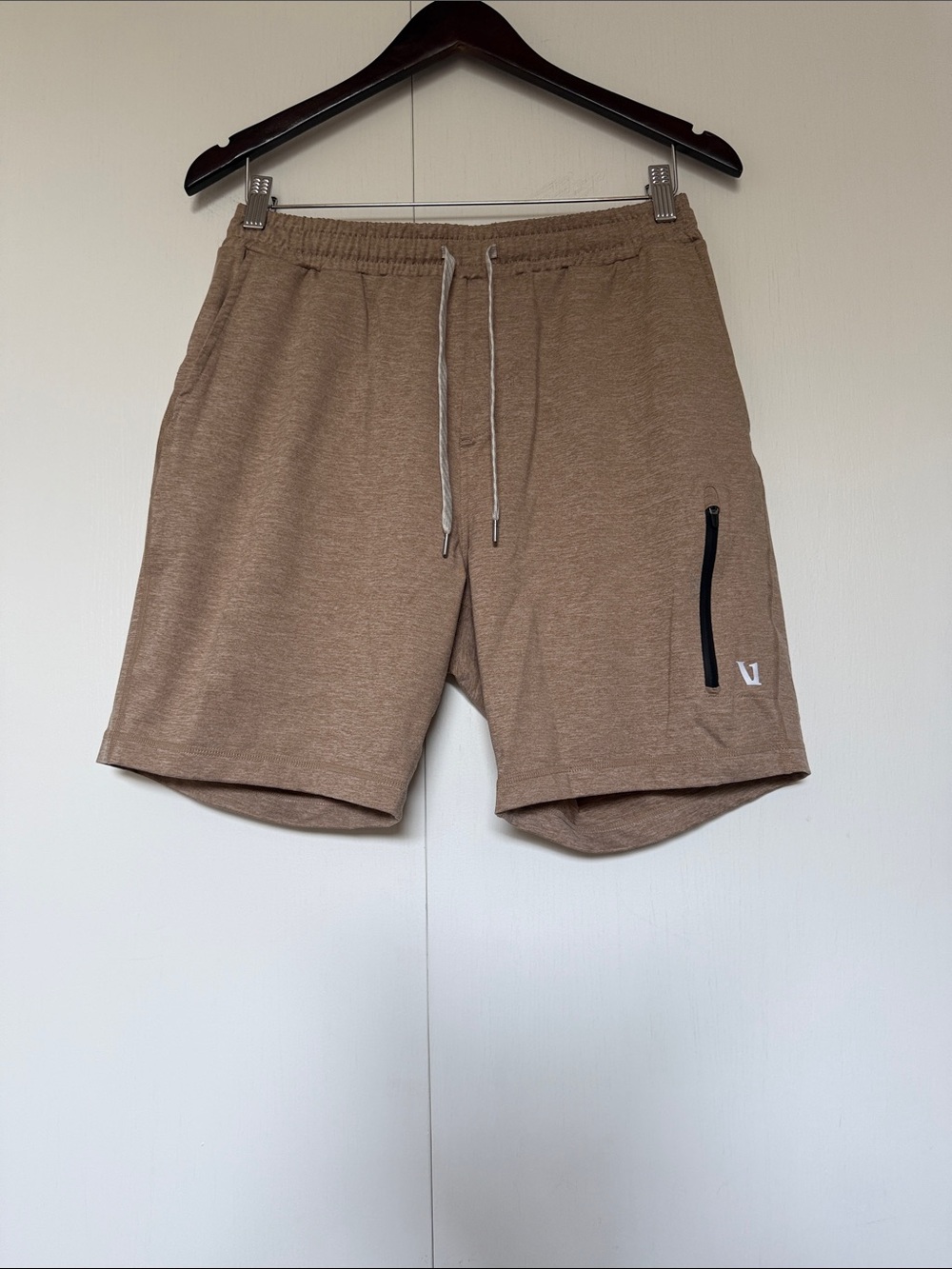 Vuori Tan Athletic Drawstring Shorts with Zipper Pocket